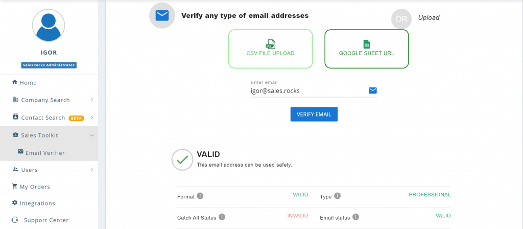 email verification individual Sales.Rocks