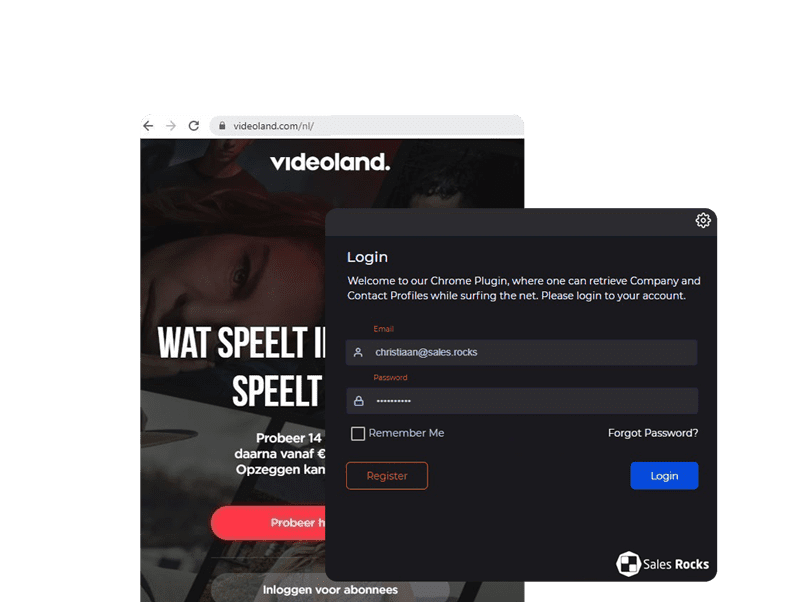 Sales.Rocks chrome extension login