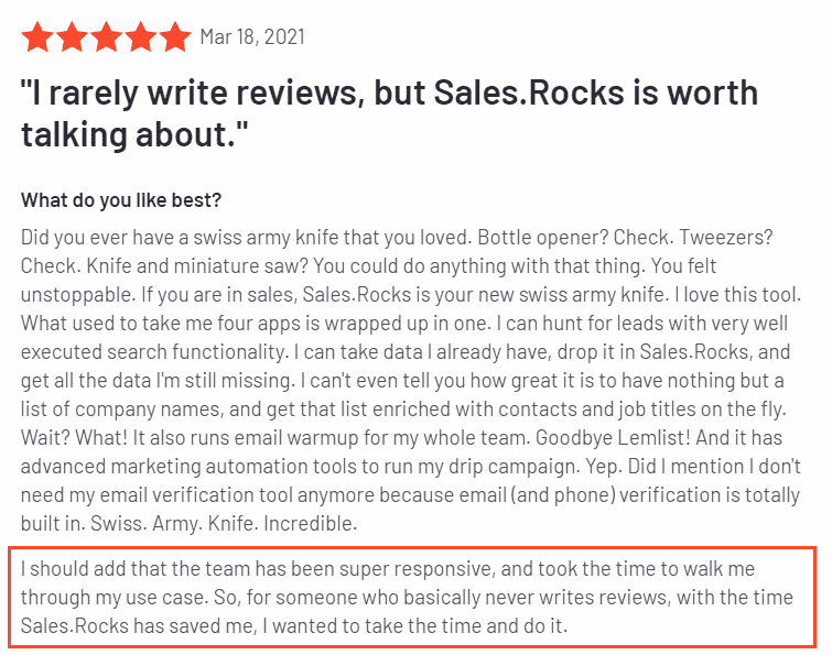 Sales.Rocks G2 review