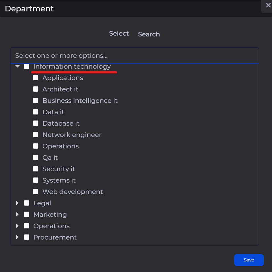 Find B2B customers in a department