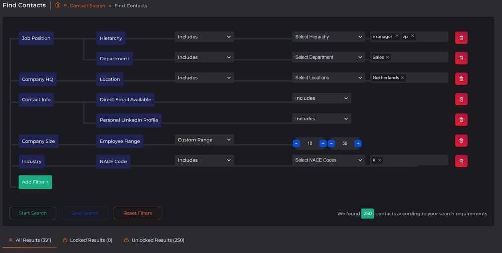 Contact Search Filtering